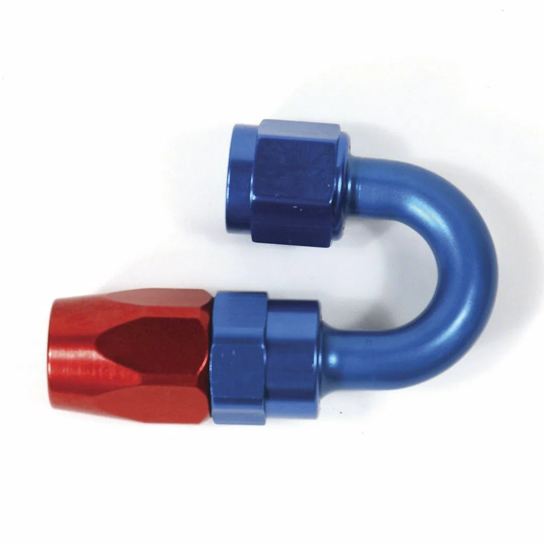 511680 – SPEEDFX Hose End Fitting, Full Swivel -16AN 180 Degree Anodized Red/ Blue Aluminum Single